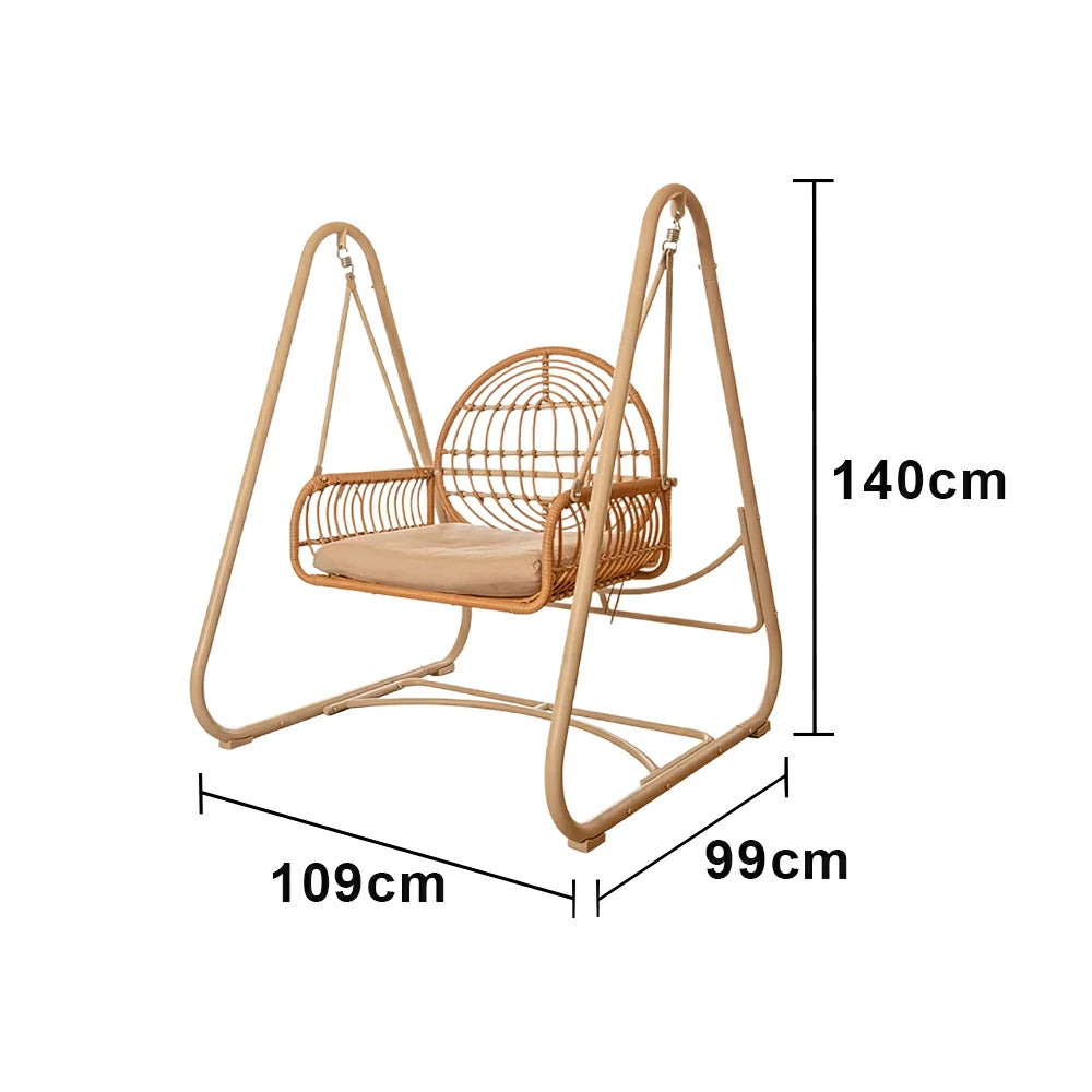 SOLARA Outdoor Rattan Swing Chair PE Wicker Breathable Seat Spring Suspension Steel Frame for Garden Patio Balcony - Beige