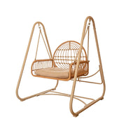 SOLARA Outdoor Rattan Swing Chair PE Wicker Breathable Seat Spring Suspension Steel Frame for Garden Patio Balcony - Beige