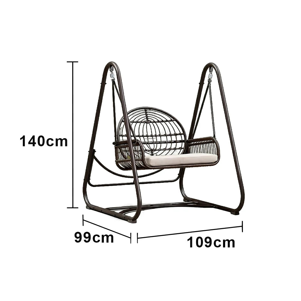 SOLARA Outdoor Rattan Swing Chair PE Wicker Breathable Seat Spring Suspension Steel Frame for Garden Patio Balcony - Black