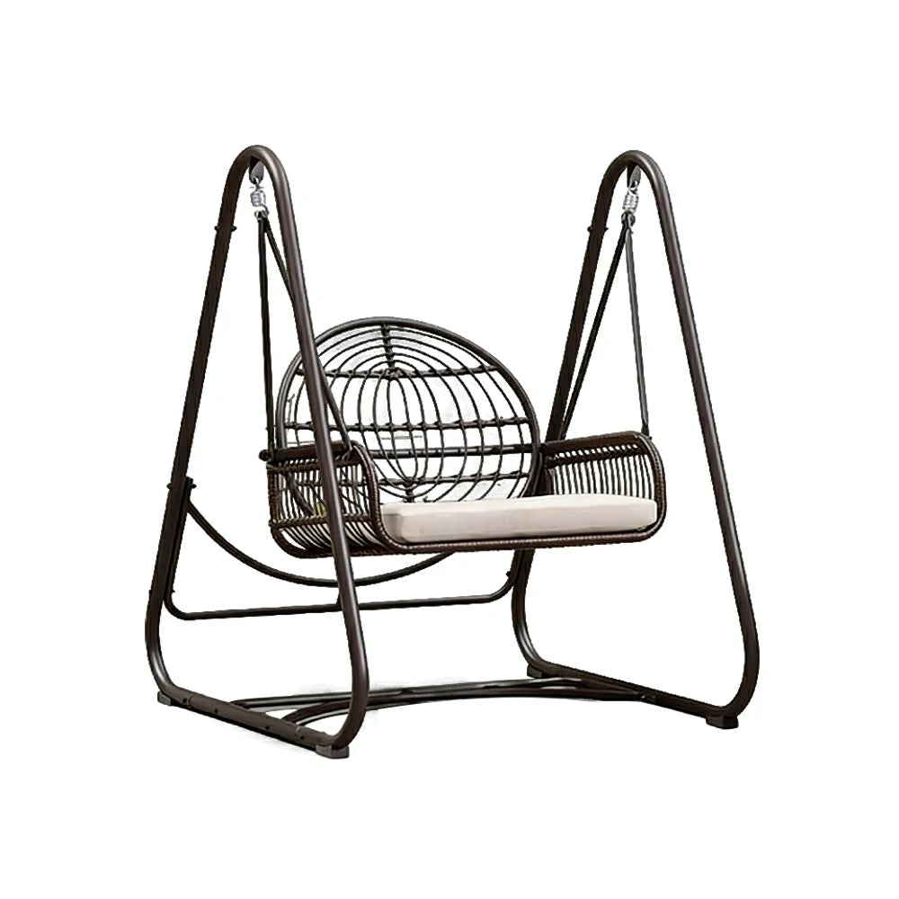 SOLARA Outdoor Rattan Swing Chair PE Wicker Breathable Seat Spring Suspension Steel Frame for Garden Patio Balcony - Black