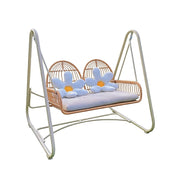 SOLARA Outdoor Double Rattan Swing Chair PE Wicker Breathable Seat Spring Suspension Steel Frame for Garden Patio Balcony - Beige