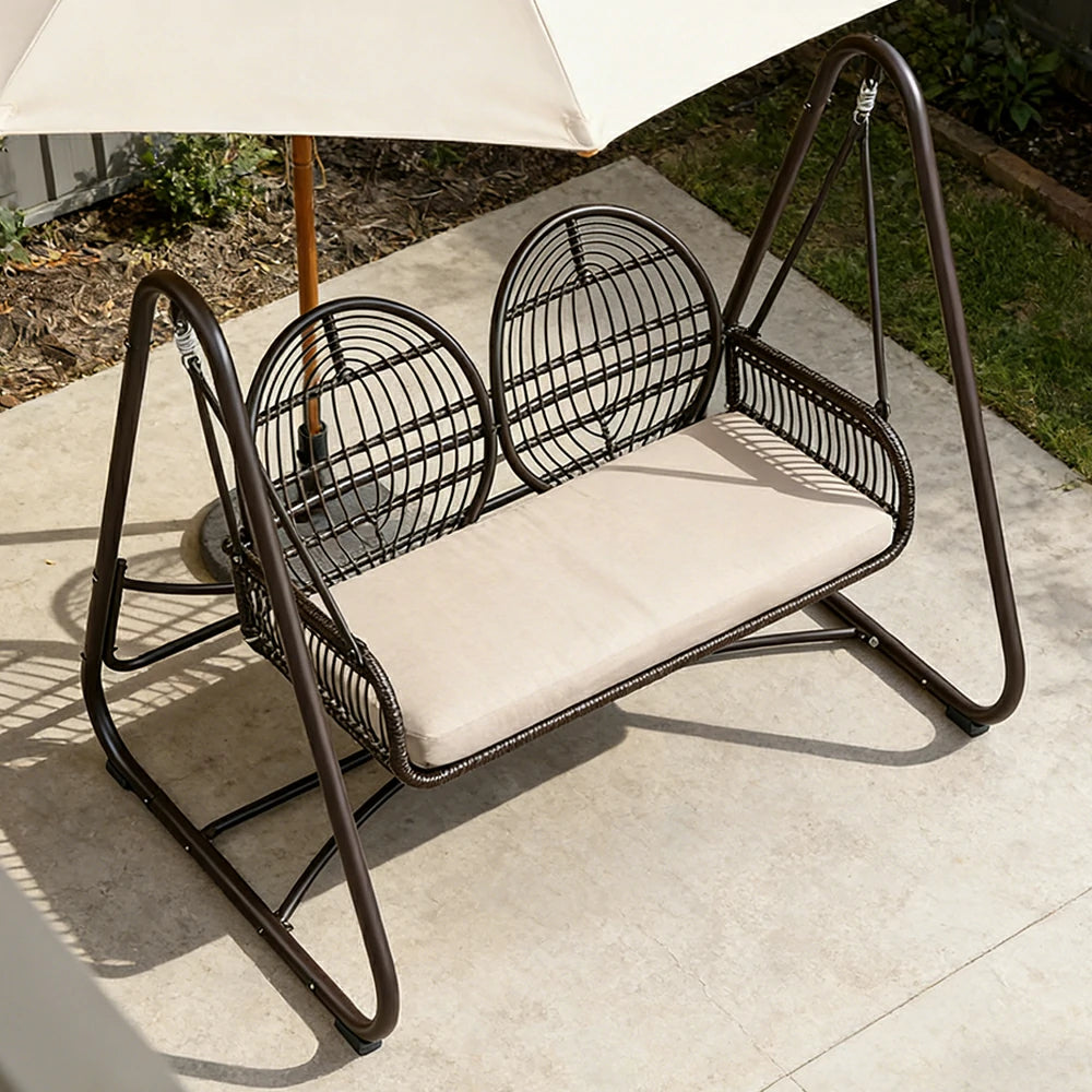 SOLARA Outdoor Double Rattan Swing Chair PE Wicker Breathable Seat Spring Suspension Steel Frame for Garden Patio Balcony - Black