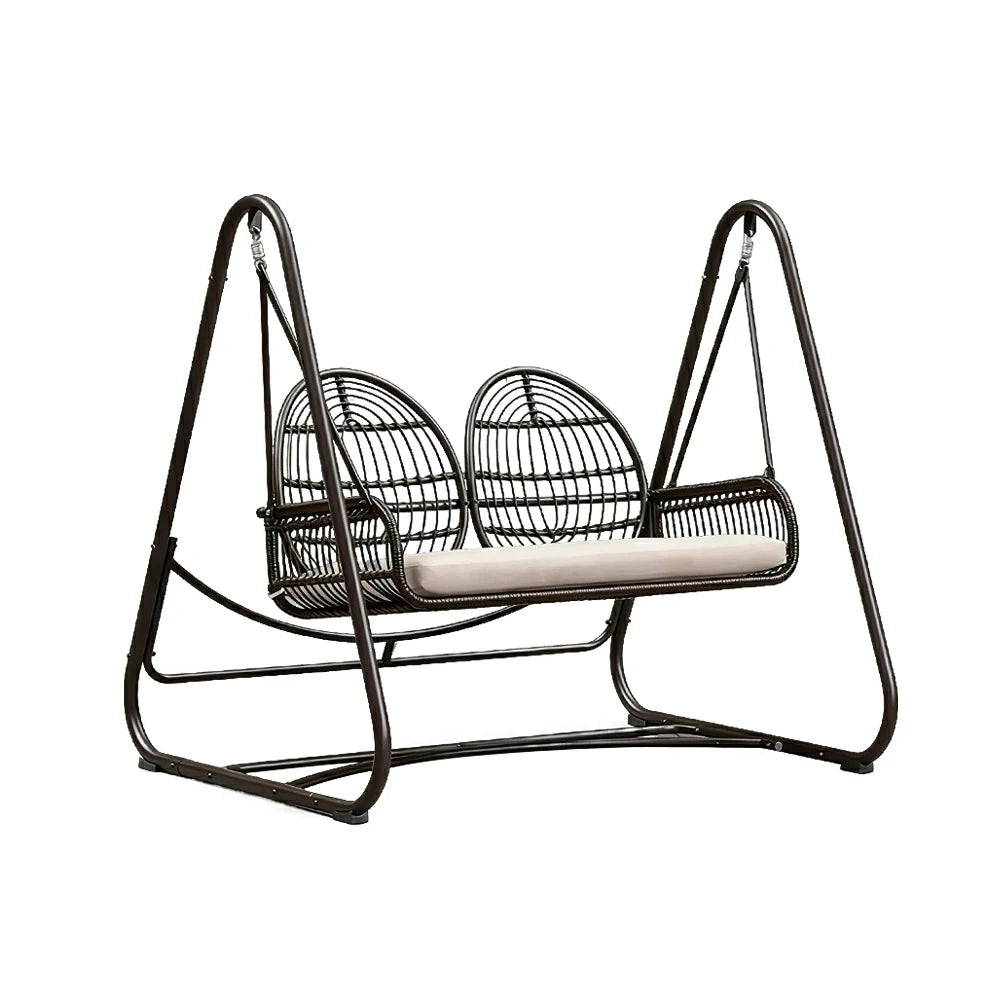 SOLARA Outdoor Double Rattan Swing Chair PE Wicker Breathable Seat Spring Suspension Steel Frame for Garden Patio Balcony - Black