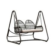SOLARA Outdoor Double Rattan Swing Chair PE Wicker Breathable Seat Spring Suspension Steel Frame for Garden Patio Balcony - Black
