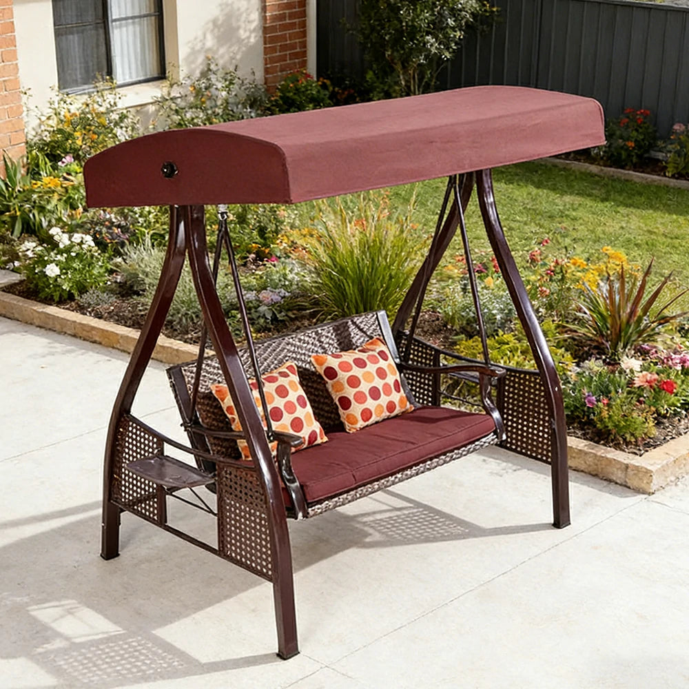 SOLARA Outdoor Canopy Swing Chair Galvanised Steel Frame Adjustable Sunshade for Garden Patio Backyard - Wine