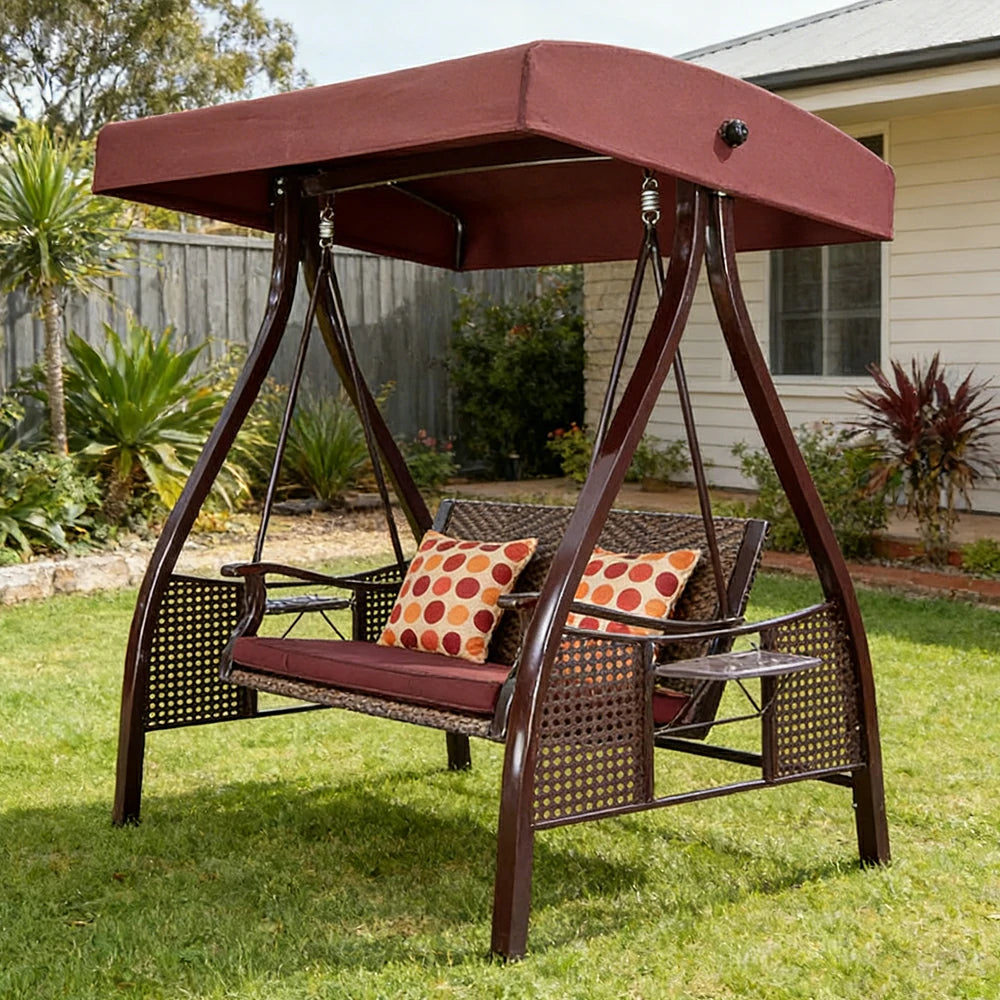 SOLARA Outdoor Canopy Swing Chair Galvanised Steel Frame Adjustable Sunshade for Garden Patio Backyard - Wine