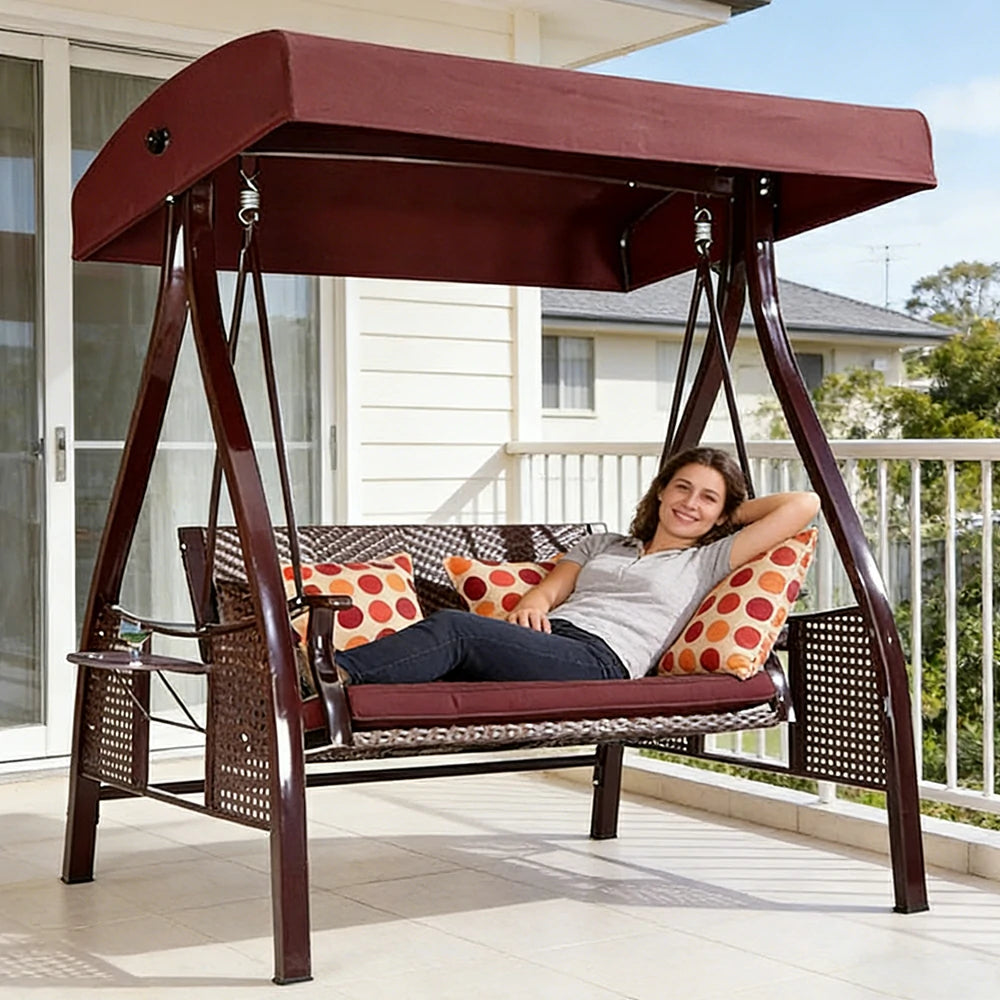 SOLARA Outdoor Canopy Swing Chair Galvanised Steel Frame Adjustable Sunshade for Garden Patio Backyard - Wine