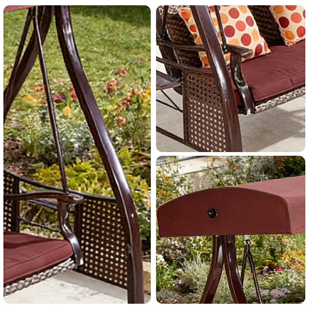 SOLARA Outdoor Canopy Swing Chair Galvanised Steel Frame Adjustable Sunshade for Garden Patio Backyard - Wine