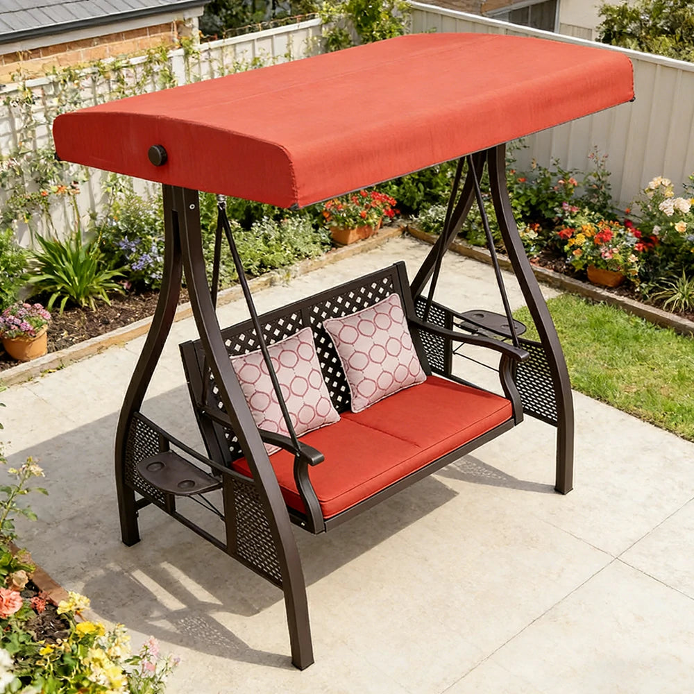 SOLARA Outdoor Canopy Swing Chair Galvanised Steel Frame Adjustable Sunshade for Garden Patio Backyard - Red