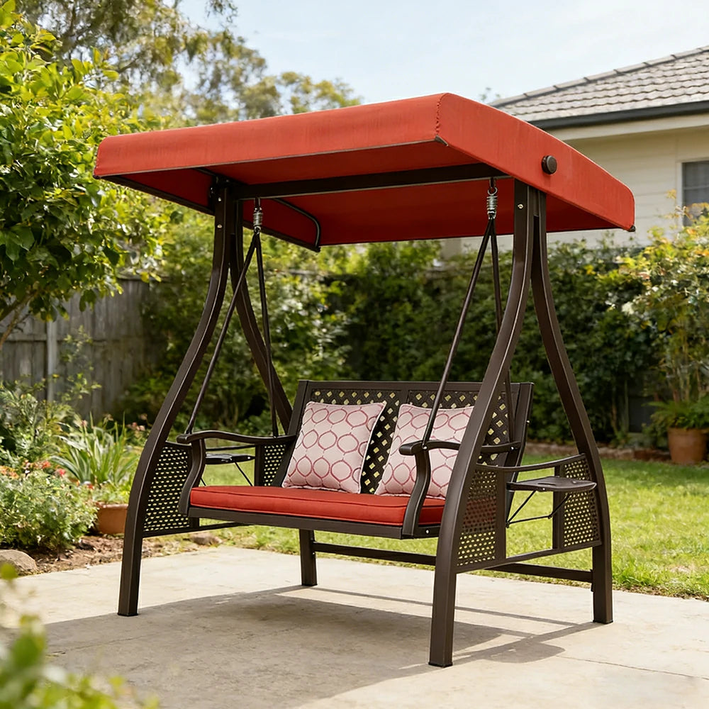 SOLARA Outdoor Canopy Swing Chair Galvanised Steel Frame Adjustable Sunshade for Garden Patio Backyard - Red