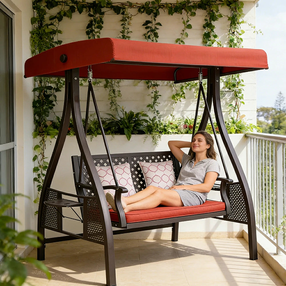 SOLARA Outdoor Canopy Swing Chair Galvanised Steel Frame Adjustable Sunshade for Garden Patio Backyard - Red