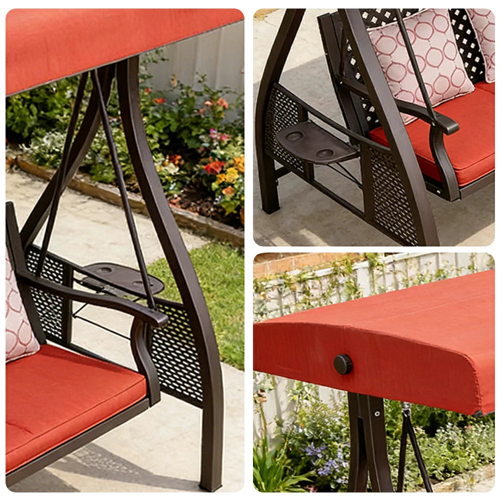 SOLARA Outdoor Canopy Swing Chair Galvanised Steel Frame Adjustable Sunshade for Garden Patio Backyard - Red
