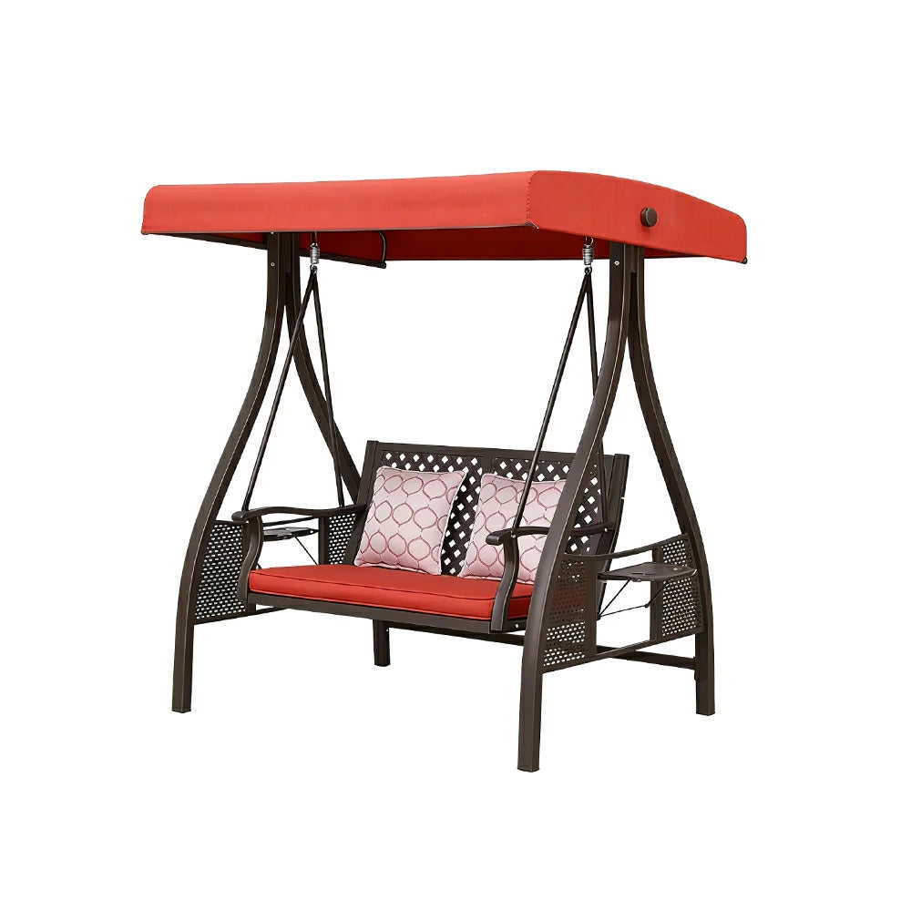 SOLARA Outdoor Canopy Swing Chair Galvanised Steel Frame Adjustable Sunshade for Garden Patio Backyard - Red