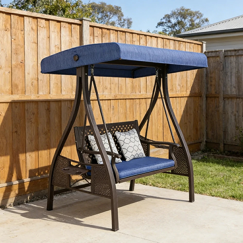 SOLARA Outdoor Canopy Swing Chair Galvanised Steel Frame Adjustable Sunshade for Garden Patio Backyard - Blue