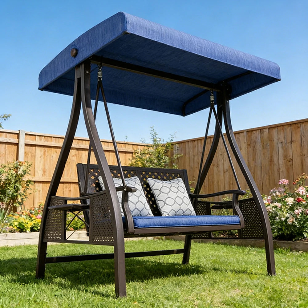 SOLARA Outdoor Canopy Swing Chair Galvanised Steel Frame Adjustable Sunshade for Garden Patio Backyard - Blue