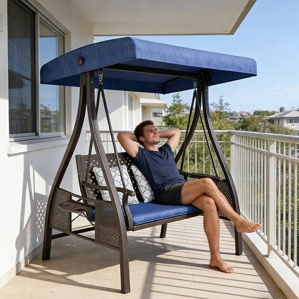 SOLARA Outdoor Canopy Swing Chair Galvanised Steel Frame Adjustable Sunshade for Garden Patio Backyard - Blue