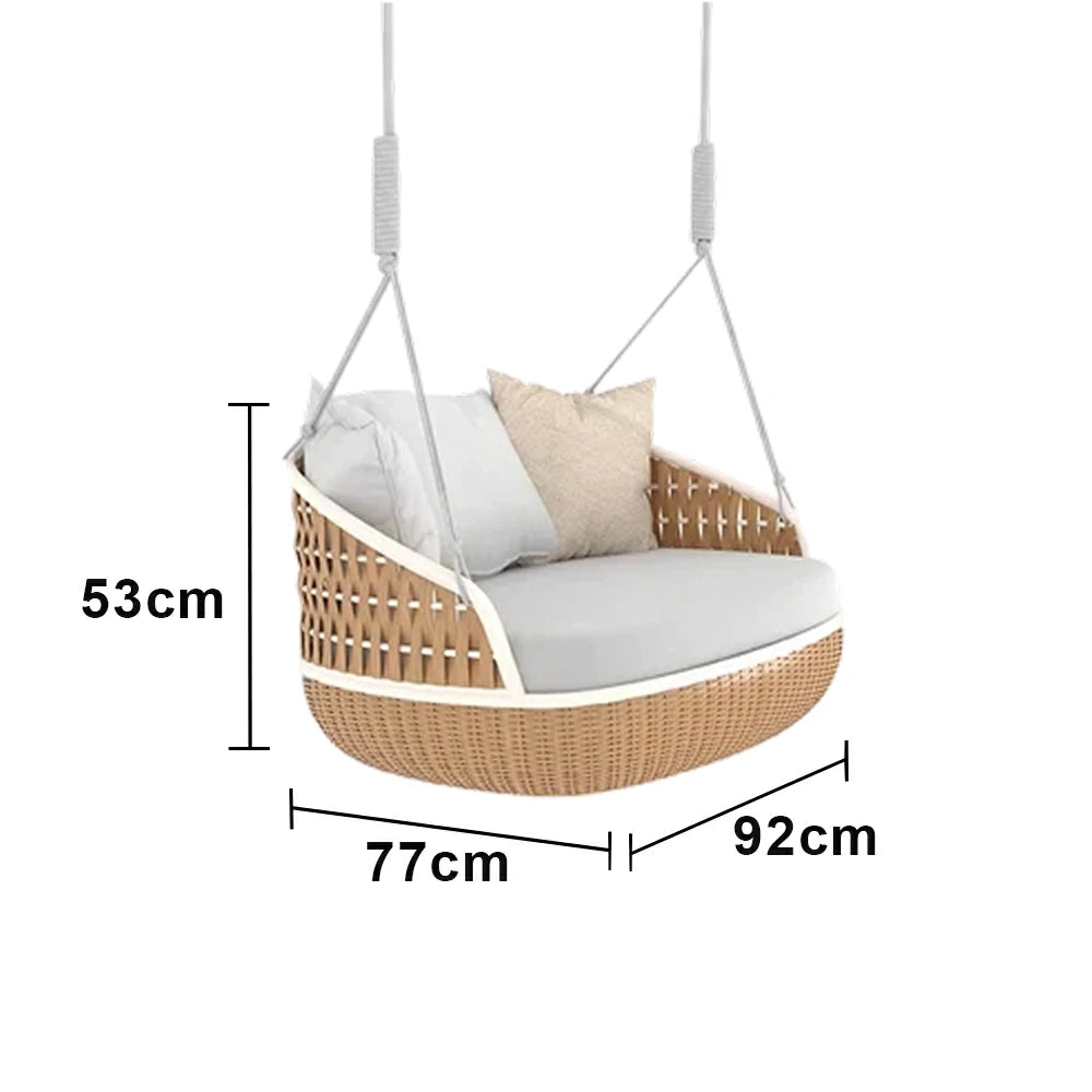 SOLARA Rattan Hanging Chair PE Wicker Breathable Seat Alloy Frame Hanging Rope for Balcony Patio Garden Indoor - Wood