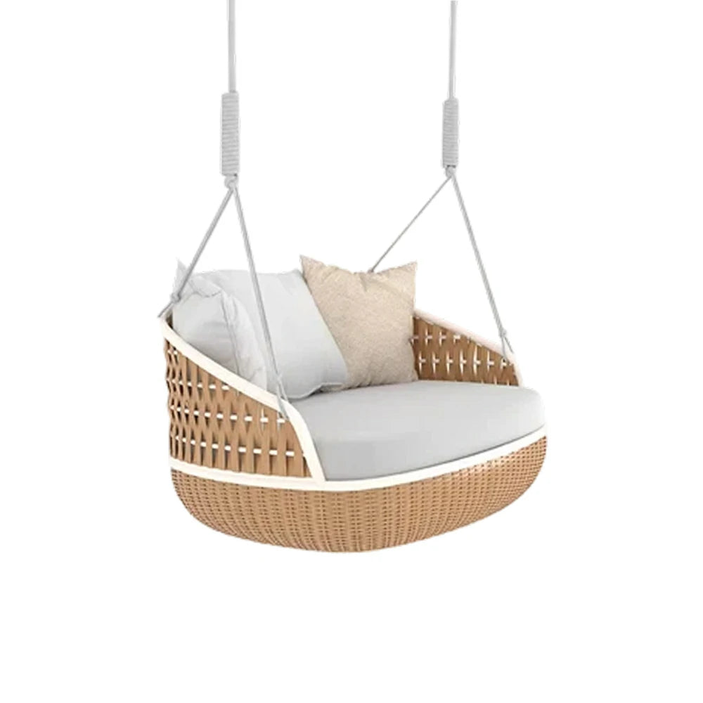 SOLARA Rattan Hanging Chair PE Wicker Breathable Seat Alloy Frame Hanging Rope for Balcony Patio Garden Indoor - Wood