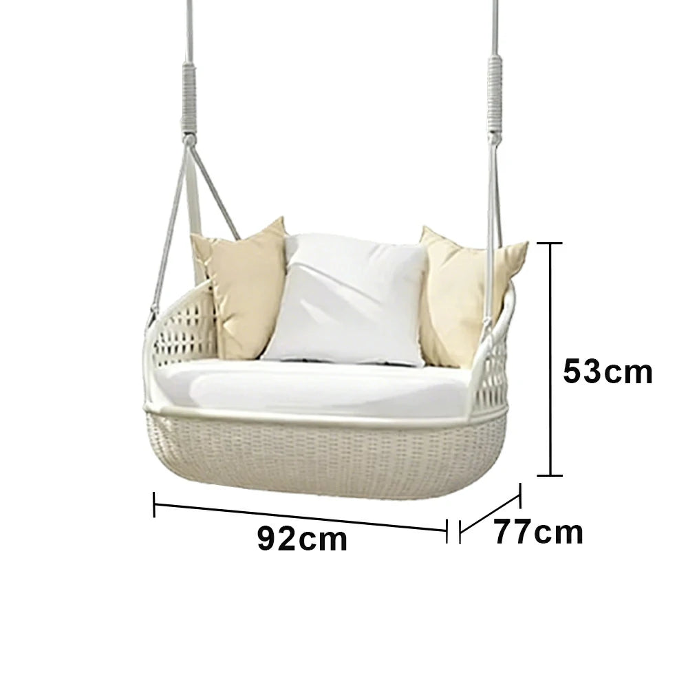 SOLARA Rattan Hanging Chair PE Wicker Breathable Seat Alloy Frame Hanging Rope for Balcony Patio Garden Indoor - White