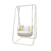 SOLARA Rattan Hanging Chair PE Wicker Breathable Seat Alloy Frame Hanging Rope for Balcony Patio Garden Indoor - White