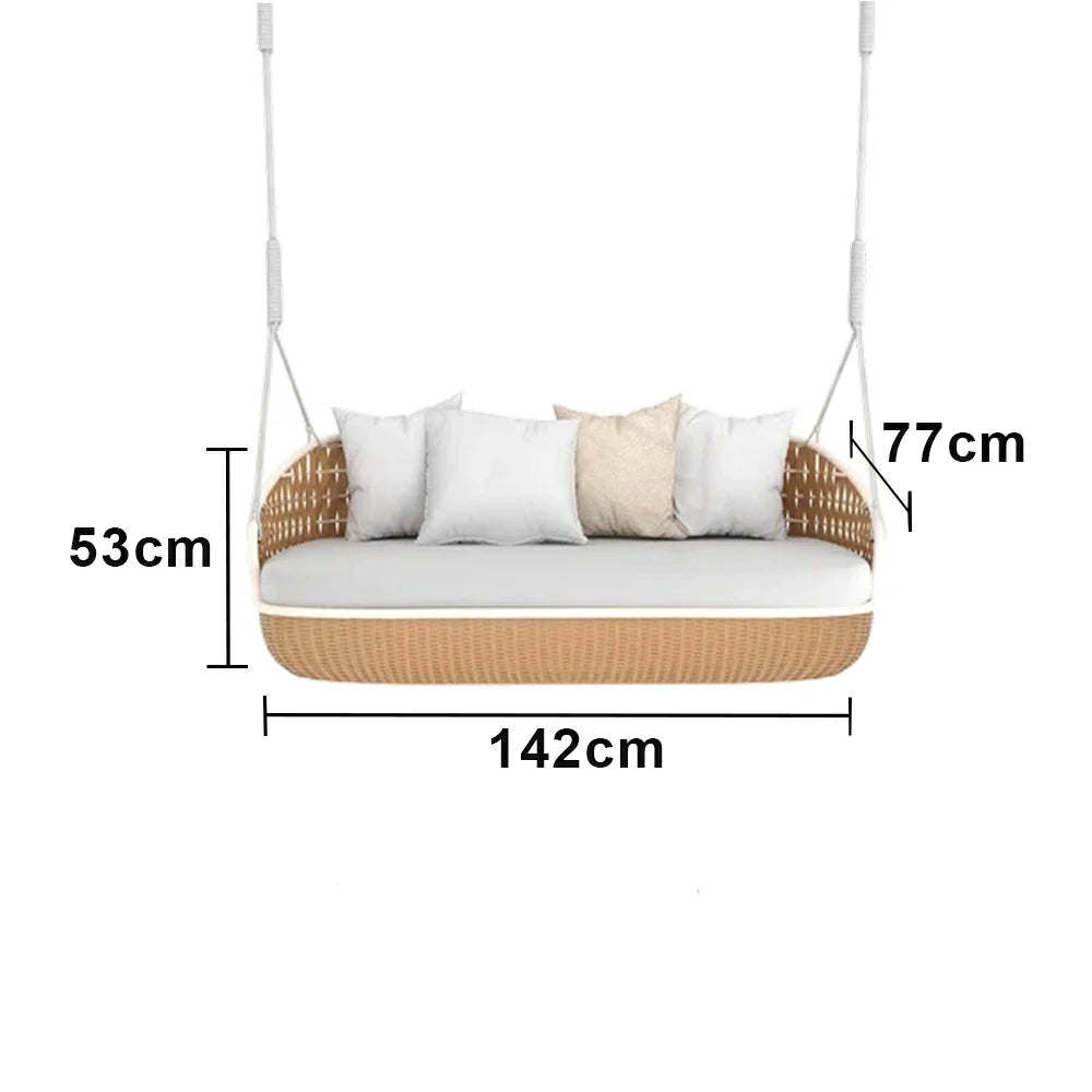 SOLARA Rattan Hanging Double Chair PE Wicker Breathable Seat Alloy Frame Hanging Rope for Balcony Patio Garden Indoor - Wood