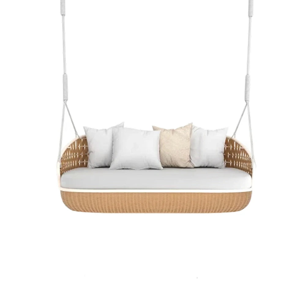 SOLARA Rattan Hanging Double Chair PE Wicker Breathable Seat Alloy Frame Hanging Rope for Balcony Patio Garden Indoor - Wood