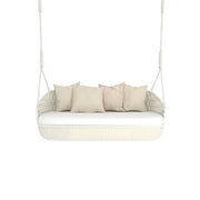 SOLARA Rattan Hanging Double Chair PE Wicker Breathable Seat Alloy Frame Hanging Rope for Balcony Patio Garden Indoor - White