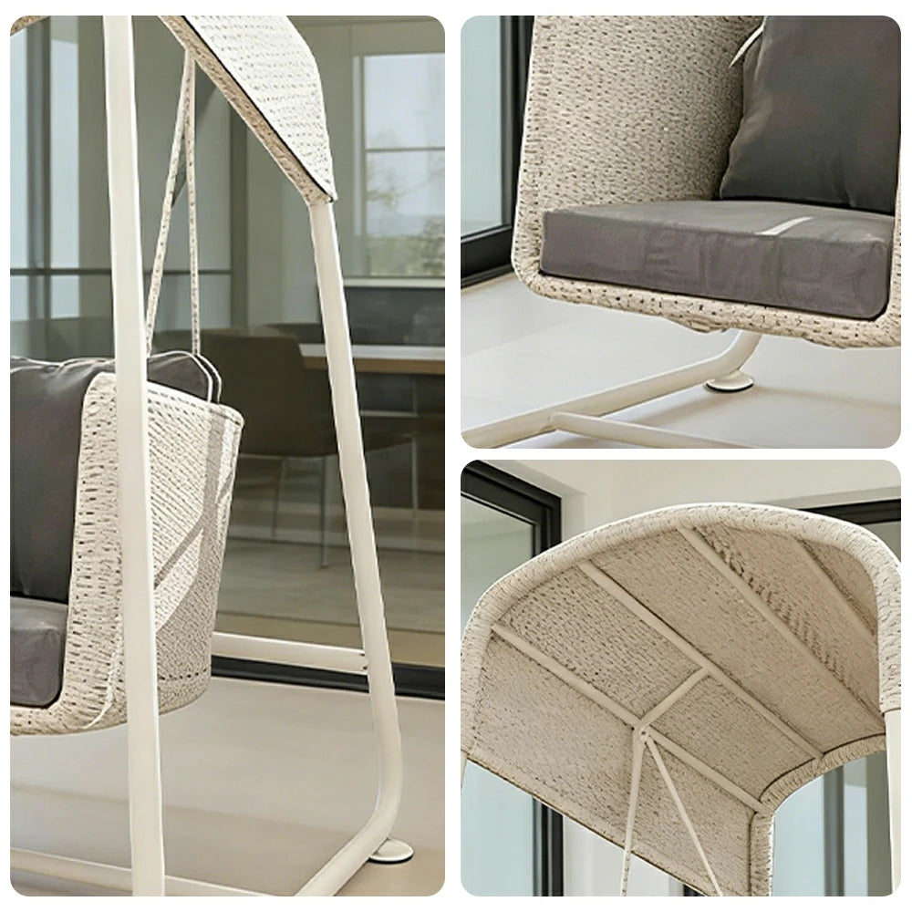 SOLARA Outdoor Swing Chair Aluminium Frame Handwoven Backrest Canopy Cushioned Seat for Garden Patio Balcony - White
