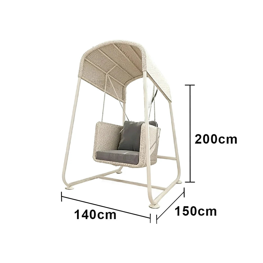 SOLARA Outdoor Swing Chair Aluminium Frame Handwoven Backrest Canopy Cushioned Seat for Garden Patio Balcony - White
