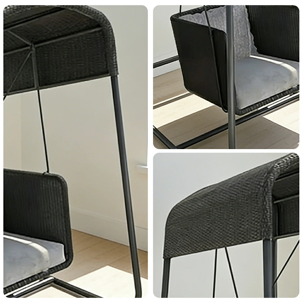 SOLARA Outdoor Swing Chair Aluminium Frame Handwoven Backrest Canopy Cushioned Seat for Garden Patio Balcony - Black