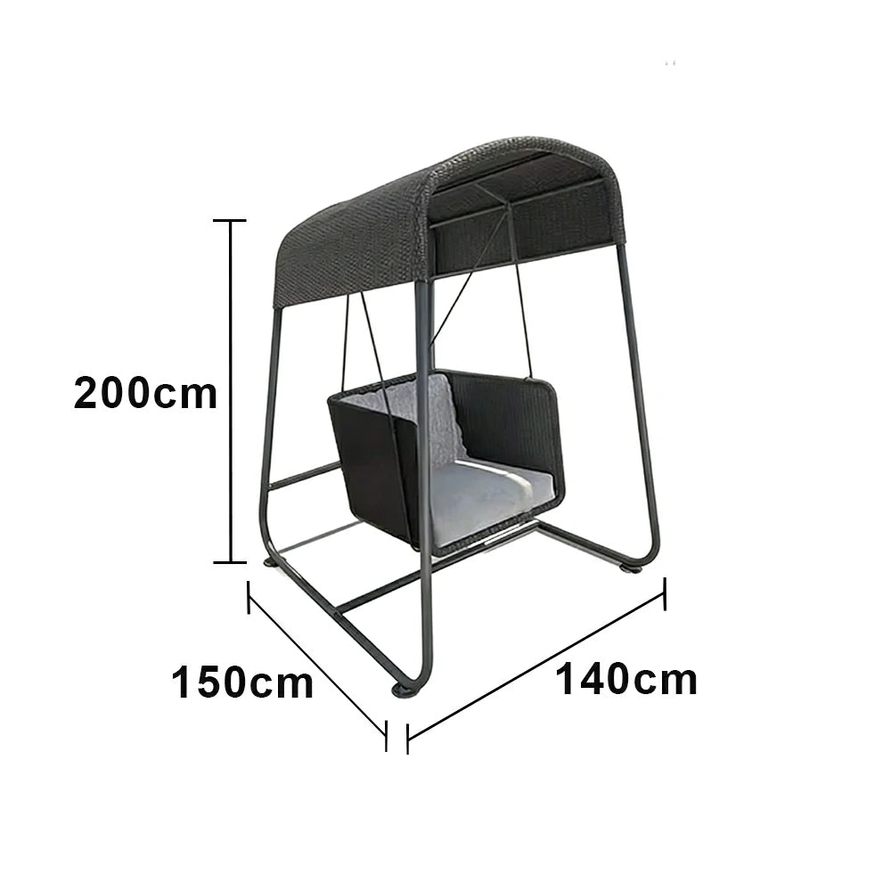 SOLARA Outdoor Swing Chair Aluminium Frame Handwoven Backrest Canopy Cushioned Seat for Garden Patio Balcony - Black