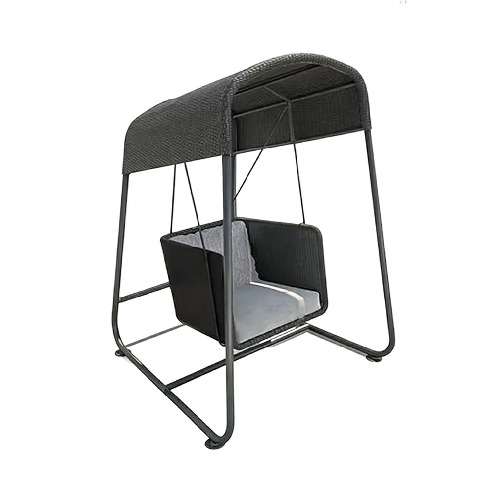 SOLARA Outdoor Swing Chair Aluminium Frame Handwoven Backrest Canopy Cushioned Seat for Garden Patio Balcony - Black