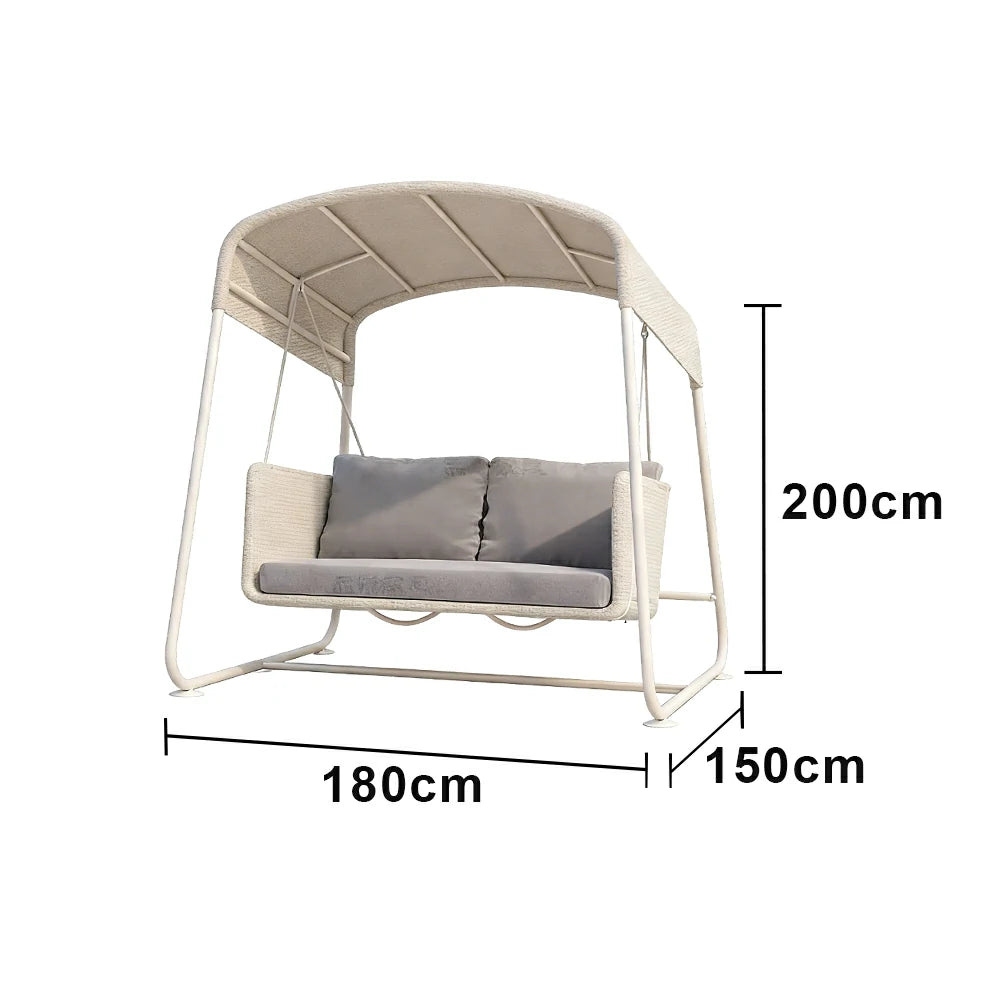 SOLARA Outdoor Double Swing Chair Aluminium Frame Handwoven Backrest Canopy Cushioned Seat for Garden Patio Balcony - White