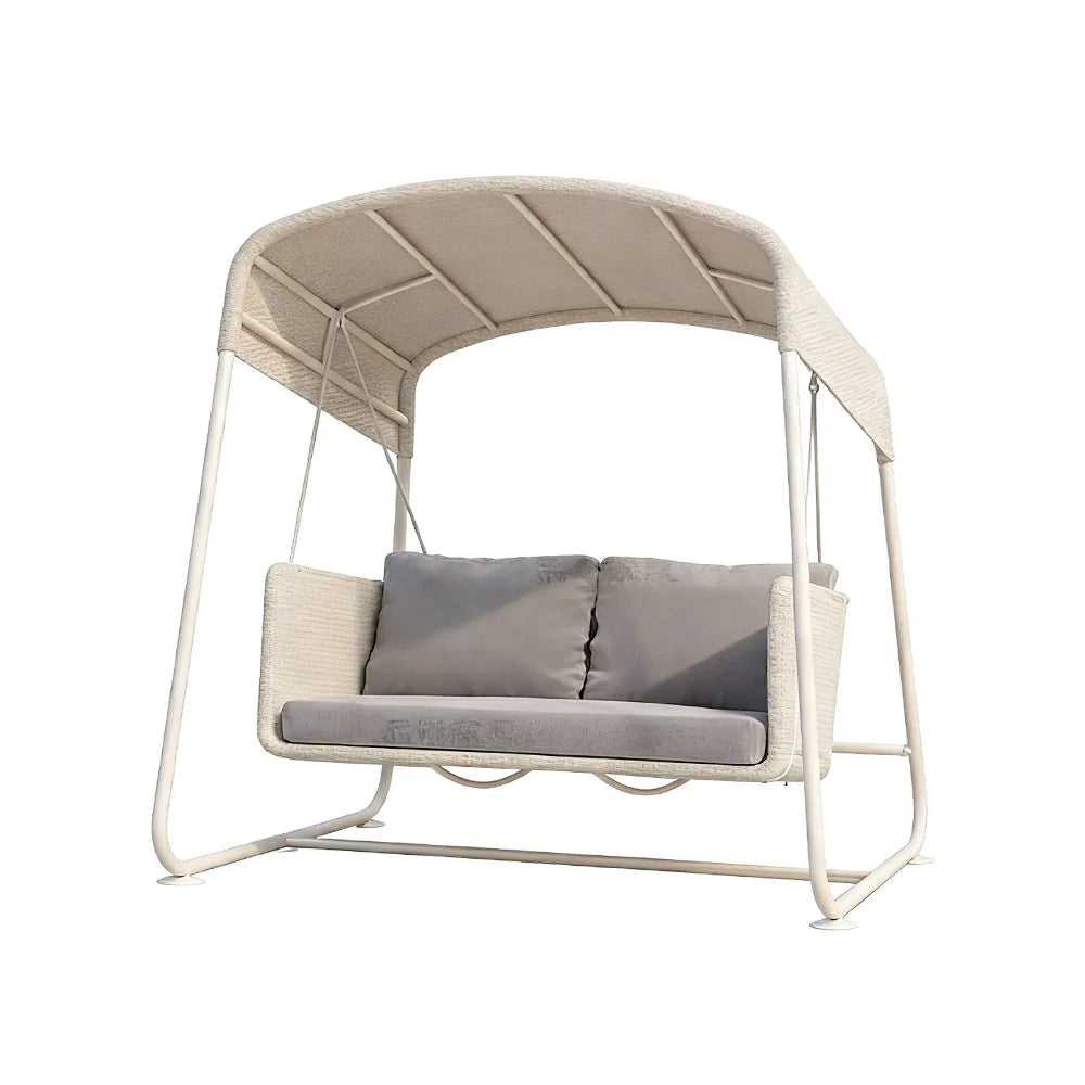 SOLARA Outdoor Double Swing Chair Aluminium Frame Handwoven Backrest Canopy Cushioned Seat for Garden Patio Balcony - White
