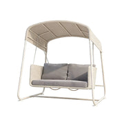 SOLARA Outdoor Double Swing Chair Aluminium Frame Handwoven Backrest Canopy Cushioned Seat for Garden Patio Balcony - White
