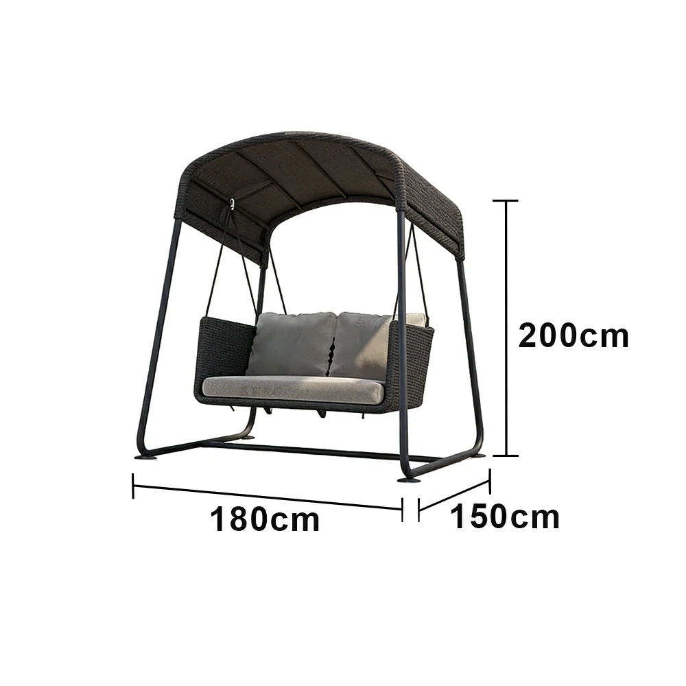 SOLARA Outdoor Double Swing Chair Aluminium Frame Handwoven Backrest Canopy Cushioned Seat for Garden Patio Balcony - Black
