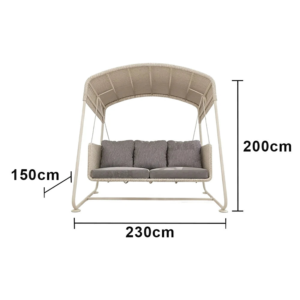 SOLARA Outdoor 3 Seater Swing Chair Aluminium Frame Handwoven Backrest Canopy Cushioned Seat for Garden Patio Balcony - White