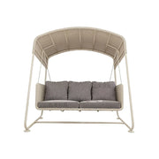 SOLARA Outdoor 3 Seater Swing Chair Aluminium Frame Handwoven Backrest Canopy Cushioned Seat for Garden Patio Balcony - White
