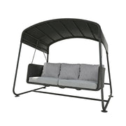 SOLARA Outdoor 3 Seater Swing Chair Aluminium Frame Handwoven Backrest Canopy Cushioned Seat for Garden Patio Balcony - Black