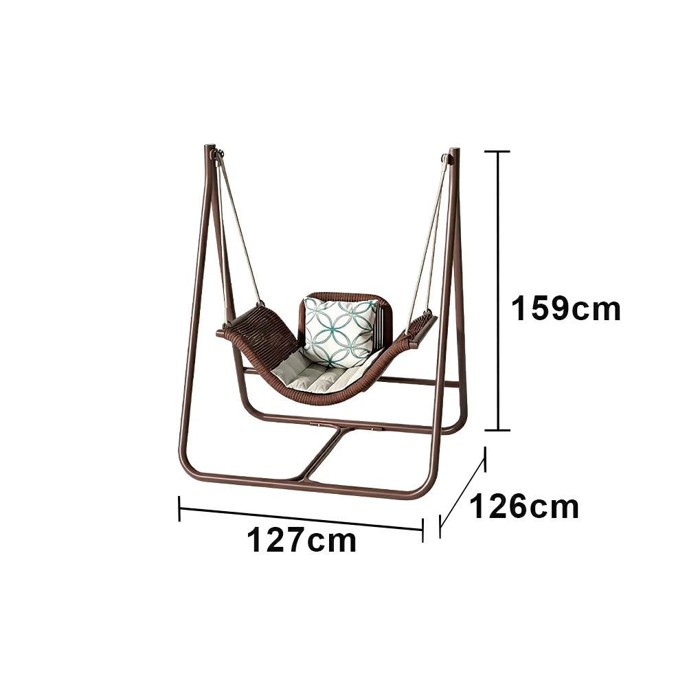SOLARA Outdoor Hanging Swing Chair Wood Grain Aluminium Frame PE Rattan Seat for Garden Patio Balcony - Coffee