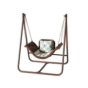 SOLARA Outdoor Hanging Swing Chair Wood Grain Aluminium Frame PE Rattan Seat for Garden Patio Balcony - Coffee