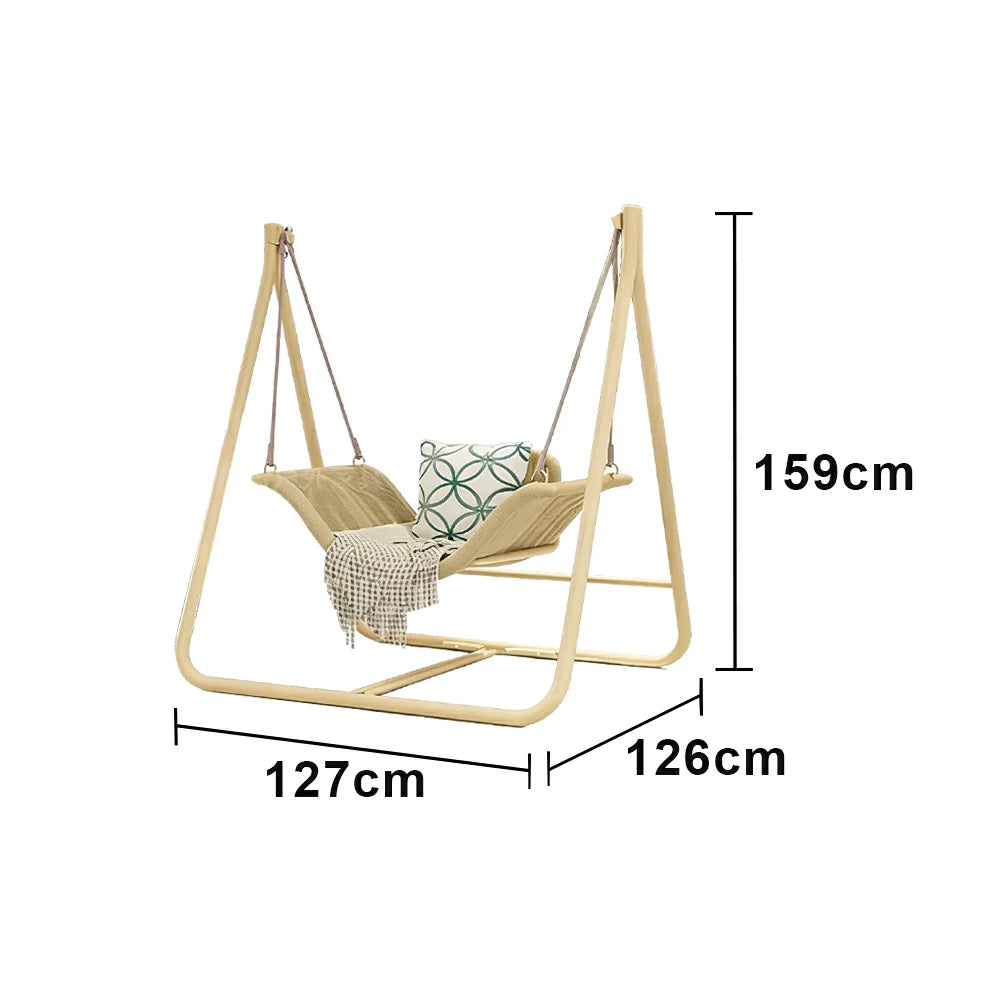 SOLARA Outdoor Hanging Swing Chair Wood Grain Aluminium Frame PE Rattan Seat for Garden Patio Balcony - Khaki