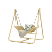 SOLARA Outdoor Hanging Swing Chair Wood Grain Aluminium Frame PE Rattan Seat for Garden Patio Balcony - Khaki