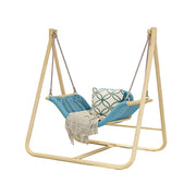 SOLARA Outdoor Hanging Swing Chair Wood Grain Aluminium Frame PE Rattan Seat for Garden Patio Balcony - Blue