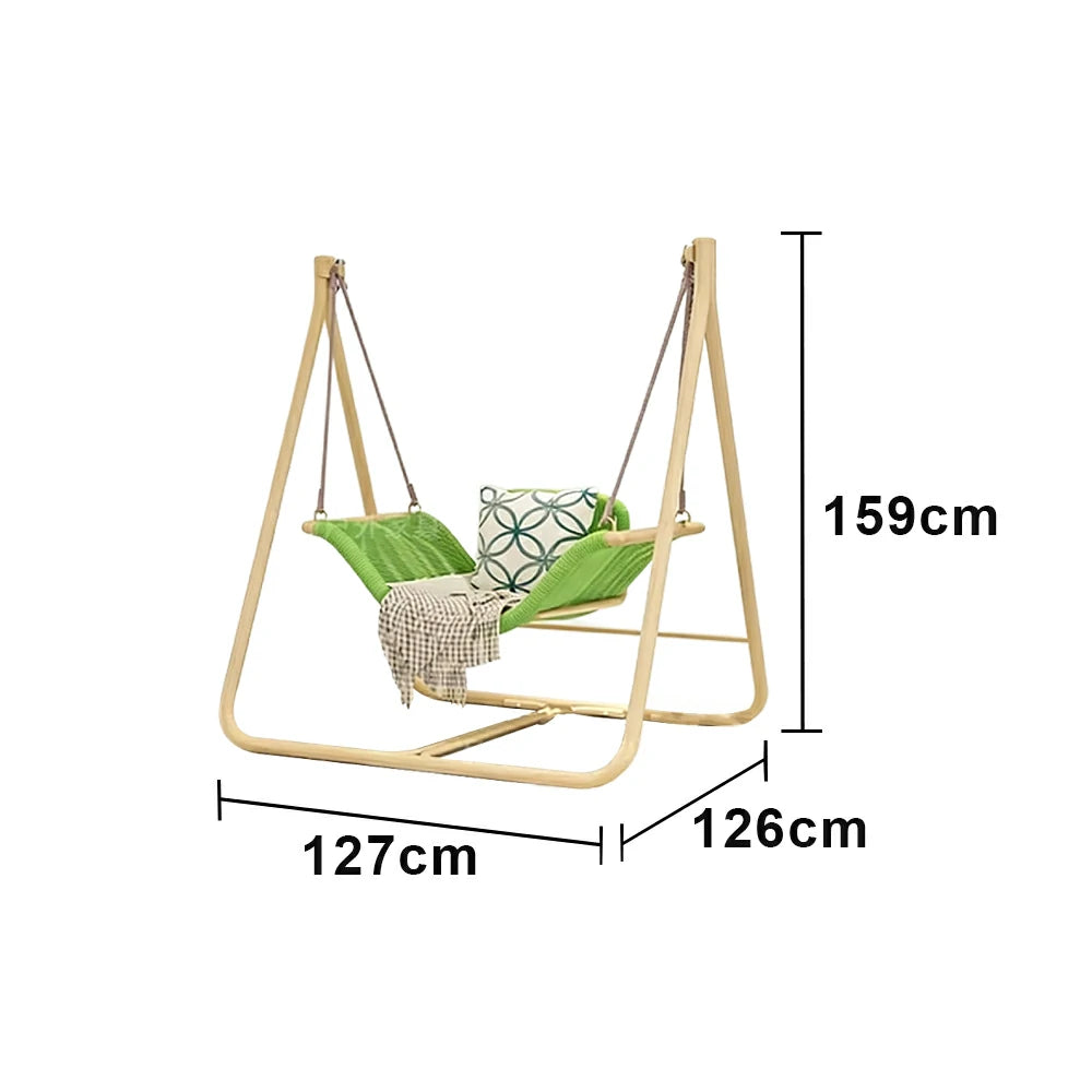 SOLARA Outdoor Hanging Swing Chair Wood Grain Aluminium Frame PE Rattan Seat for Garden Patio Balcony - Green