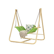 SOLARA Outdoor Hanging Swing Chair Wood Grain Aluminium Frame PE Rattan Seat for Garden Patio Balcony - Green