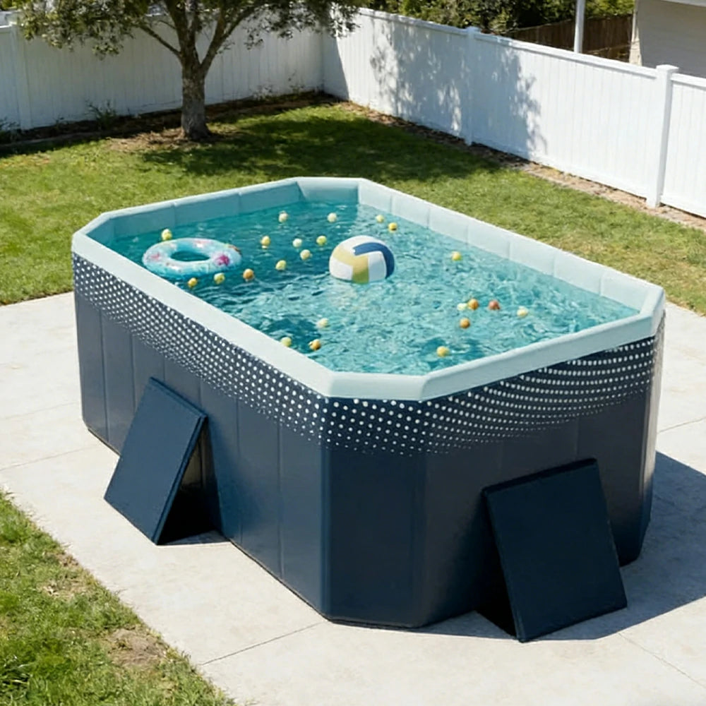TREKKA Reinforced Family Swimming Pool Double Layer Composite High Strength 160/210/260cm Family Backyard Use - Dark Blue