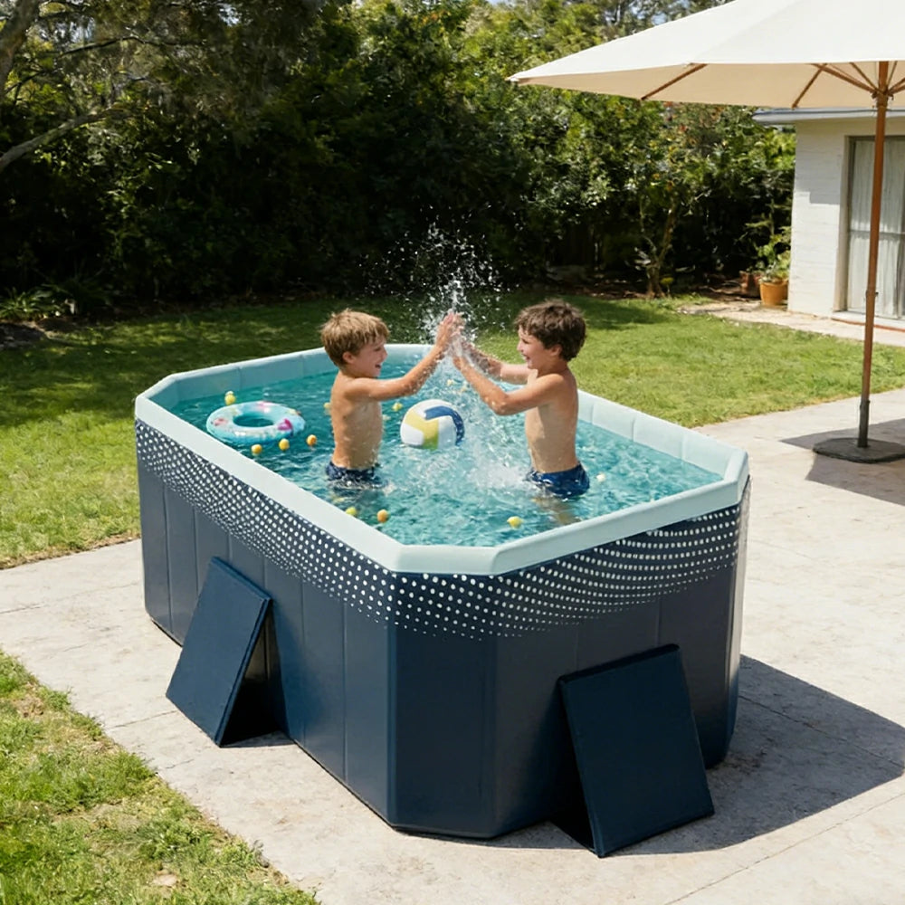 TREKKA Reinforced Family Swimming Pool Double Layer Composite High Strength 160/210/260cm Family Backyard Use - Dark Blue