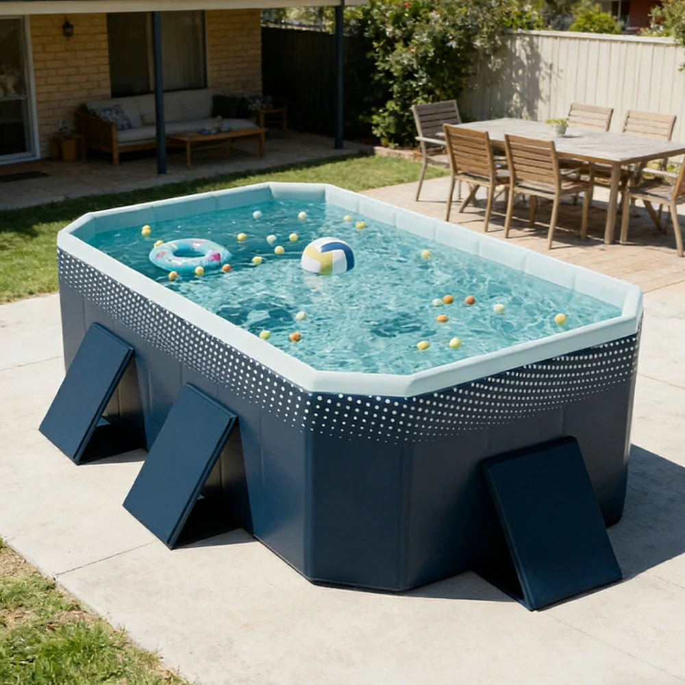 TREKKA Reinforced Family Swimming Pool Double Layer Composite High Strength 160/210/260cm Family Backyard Use - Dark Blue