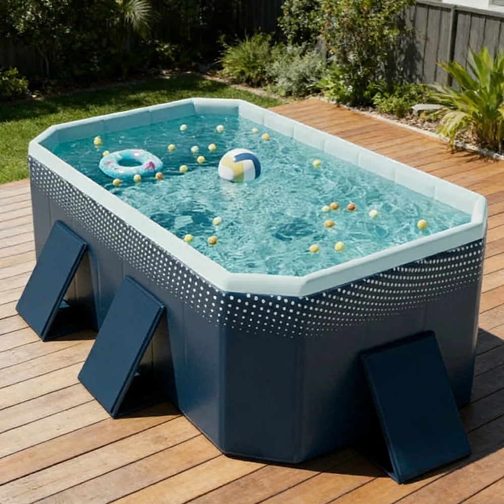 TREKKA Reinforced Family Swimming Pool Double Layer Composite High Strength 160/210/260cm Family Backyard Use - Dark Blue